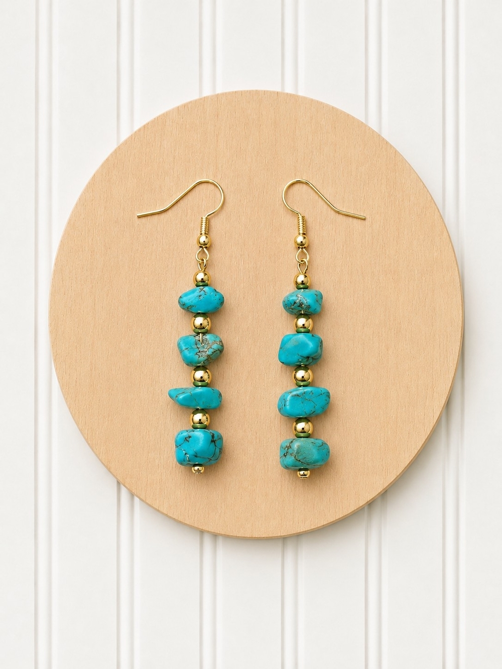 Gold-Tone Turquoise Bead Drop Earrings